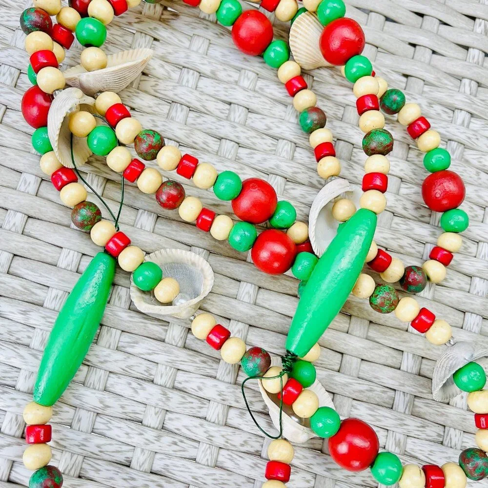 Hand Painted Beaded Coastal Christmas Garland #0819